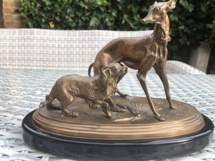 bronzen windhond whippet King Charles spaniel honden beeld, Antiek en Kunst, Kunst | Beelden en Houtsnijwerken, Ophalen of Verzenden