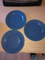 Set van 3 blauwe porseleinen dessertborden, Huis en Inrichting, Keuken | Tupperware, Ophalen of Verzenden, Zo goed als nieuw, Blauw