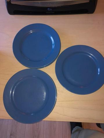 Set van 3 blauwe porseleinen dessertborden beschikbaar voor biedingen