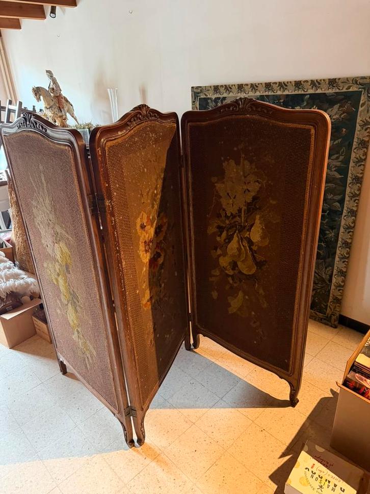 Antiek kamerscherm – houten frame met tapisserie panelen, Antiek en Kunst, Antiek | Woonaccessoires, Ophalen