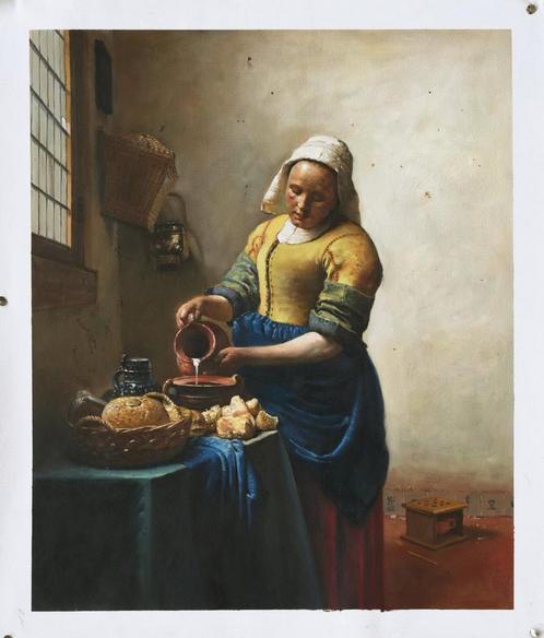 Schilderij van Vermeer: Het melkmeisje, handgeschilderd, Antiquités & Art, Art | Peinture | Classique, Envoi