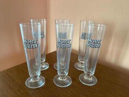 Set van 6 Oude Bierglazen – Mort Subite, Verzamelen, Glas en Drinkglazen, Zo goed als nieuw, Bierglas, Ophalen