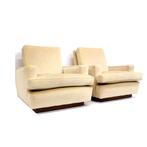 2x Vintage fauteuil creme fluweel Japandi jaren '60 '70, Verzenden