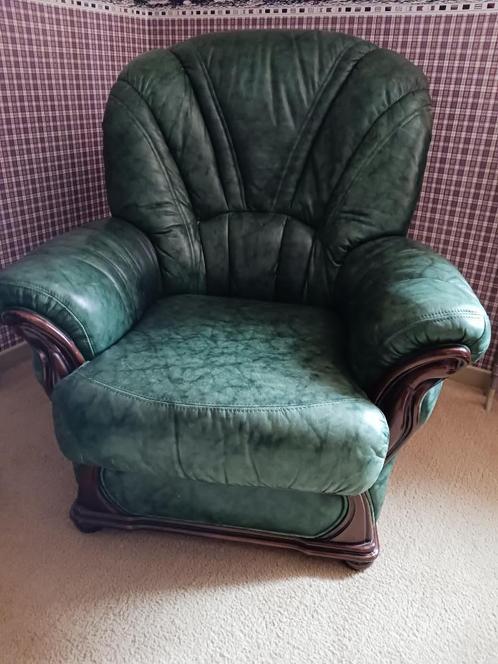 Très beau salon cuir vert, divan et 2 fauteuils, neufs, Huis en Inrichting, Fauteuils, Nieuw, Hout, Leer, 75 tot 100 cm, Minder dan 75 cm