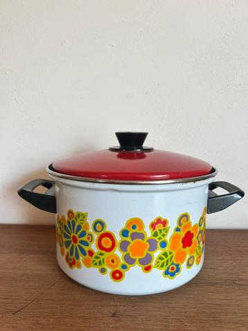 Marmite vintage florale rétro en émail, Enlèvement ou Envoi
