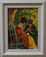 2 dames in de tuin=Belgische school (XX)., Antiek en Kunst, Kunst | Schilderijen | Klassiek, Ophalen of Verzenden