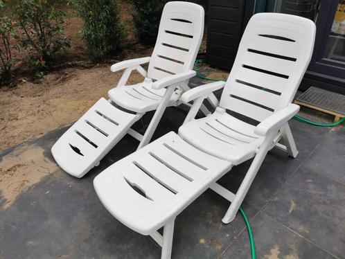 Set ligstoelen, Tuin en Terras, Tuinstoelen, Gebruikt, Kunststof, Inklapbaar, Verstelbaar, Ophalen