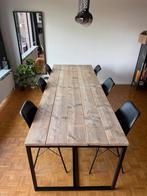 Eettafel steigerhout met matzwart onderstel 240cm, Ophalen, 200 cm of meer, 50 tot 100 cm, Zo goed als nieuw