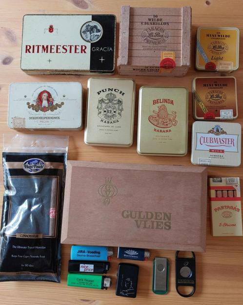 oude sigarendozen,sigarenblikken,sigarensnijders,aanstekers, Verzamelen, Rookartikelen, Aanstekers en Luciferdoosjes, Gebruikt
