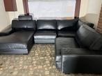 Zwarte leren zetel, Ophalen, Gebruikt, 125 tot 150 cm, Hoekbank