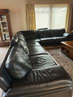 zwart lederen hoeksalon 3,7m x 3m, Ophalen, Gebruikt, Leer