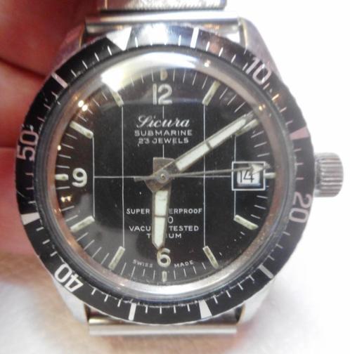 92) Sicura (Breitling) plongée mécanique vintage, calibre EB, Handtassen en Accessoires, Edelstenen, Gebruikt, Ophalen of Verzenden