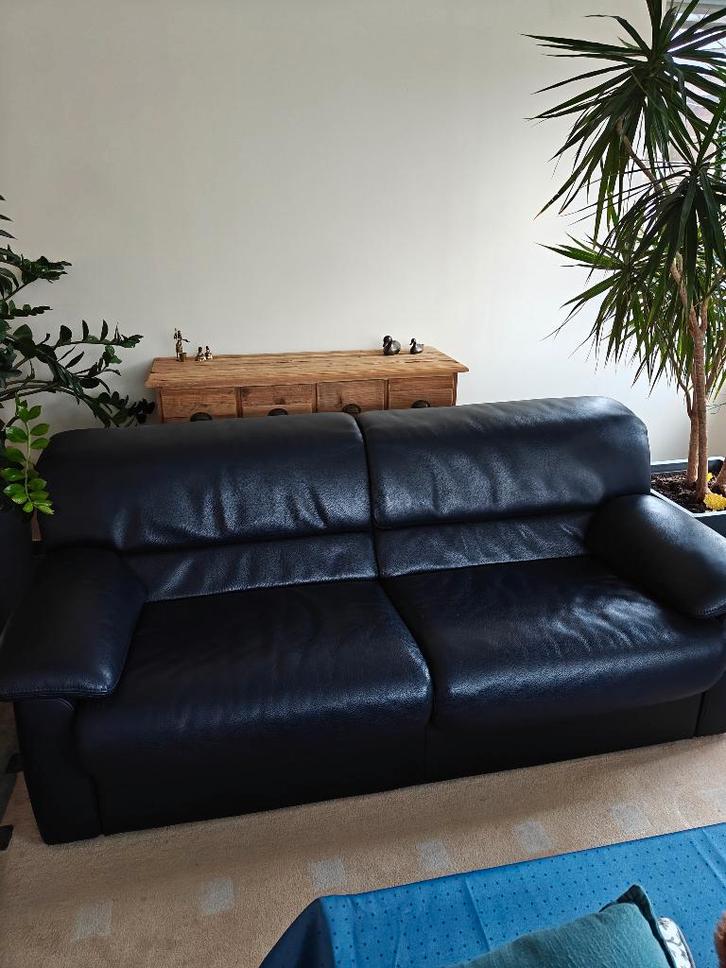 Donkerblauwe lederen zetels merk Jori Linea JR, Huis en Inrichting, Zetels | Zetels, Zo goed als nieuw, Rechte bank, Driepersoons