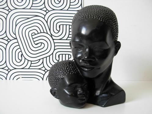 Afro beeld moeder en kind uit jaren '50, Antiek en Kunst, Kunst | Beelden en Houtsnijwerken, Ophalen of Verzenden