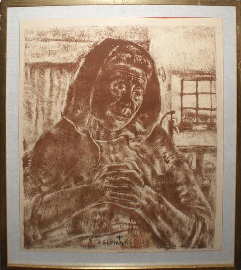 Alfons Blomme (1889-1979): Biddende vrouw (80 x 86 cm), Antiquités & Art, Art | Lithographies & Sérigraphies, Enlèvement