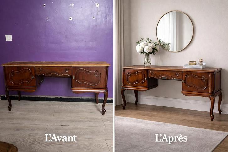 Ancienne coiffeuse style Louis XV en bois massif, Antiek en Kunst, Antiek | Meubels | Kasten, Ophalen