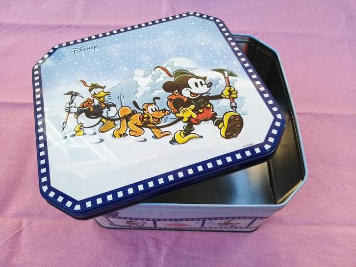Mickey Donald Pluto Disney metalen doos marineblauw, Verzamelen, Disney, Gebruikt, Overige typen, Mickey Mouse, Ophalen of Verzenden