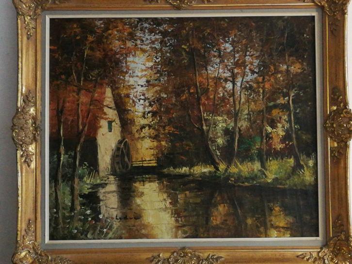 Gorgeous Landscape Oil on Canvas Framed Painting of a Stream, Antiek en Kunst, Kunst | Schilderijen | Klassiek, Ophalen