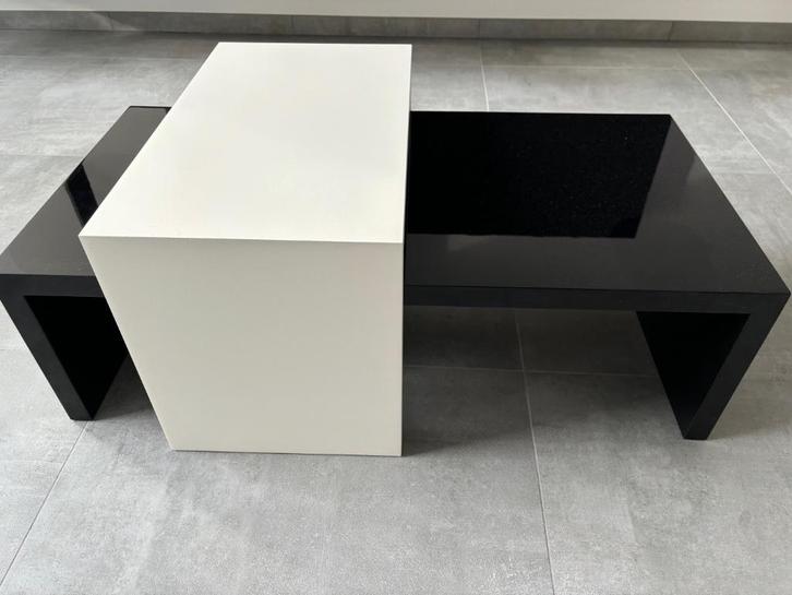 Salontafel (Combinatie hoog/laag) in hoogglans/poederlak, Huis en Inrichting, Tafels | Salontafels, Zo goed als nieuw, Rechthoekig