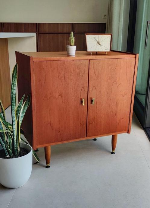 Vintage teakhouten platenkast / badkamermeubel, Antiek en Kunst, Antiek | Meubels | Kasten, Ophalen of Verzenden