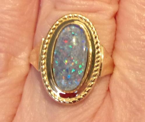Geelgouden Opaal ring, Sogni D’Oro, maat 18 mm, Nieuw, Handtassen en Accessoires, Ringen, Nieuw, Dame, 18 tot 19, Blauw, Goud