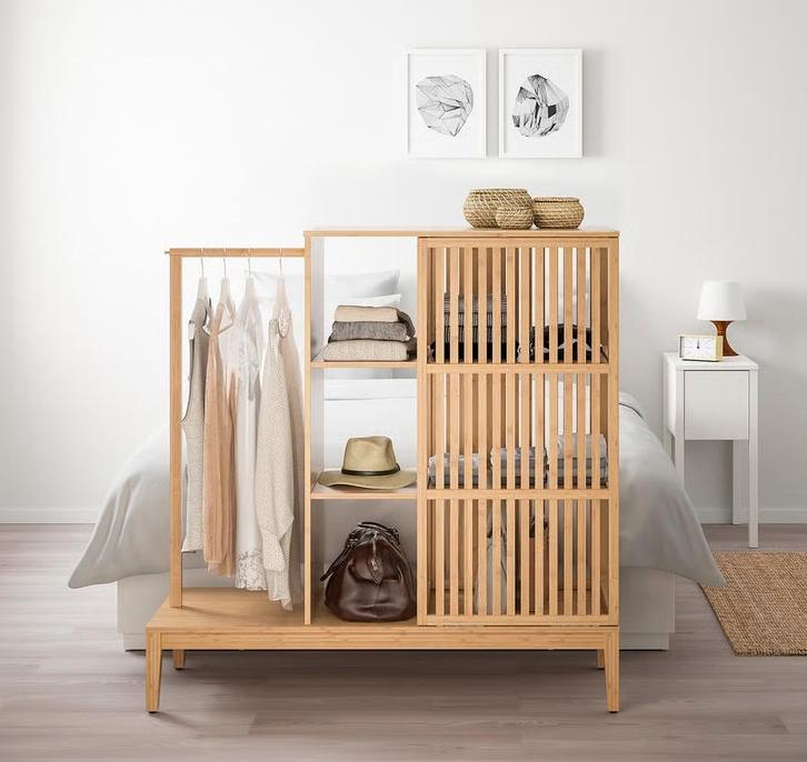 IKEA open kledingkast bamboe met schuifdeur, bijna nieuw, Huis en Inrichting, Kasten | Kleerkasten, Zo goed als nieuw, 100 tot 150 cm