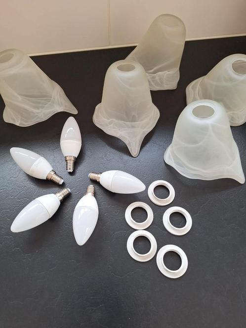 retro Kroonluster bloemkap Florentijnse stijl + lampjes Led, Huis en Inrichting, Lampen | Kroonluchters, Gebruikt, Glas, Metaal