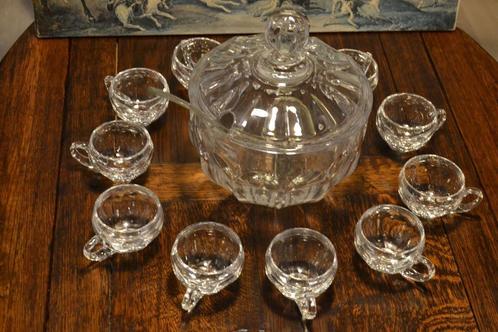 Glazen Punch Bowl Set, Antiquités & Art, Antiquités | Verre & Cristal, Enlèvement