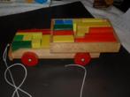 houten trekkar met blokjes, Kinderen en Baby's, Ophalen of Verzenden, Gebruikt, Duw- of Trekspeelgoed