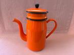 Oude heel mooie oranje emaille koffiekan, Ophalen of Verzenden
