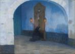 LEO PARET / BIDDENDE NON / ORIGINEEL / 51x61cm / KADER / SIG, Ophalen of Verzenden