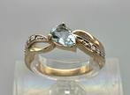 Gouden Vintage ring aquamarijn en diamant. 2025/675., Handtassen en Accessoires, Ringen, Zo goed als nieuw, 17 tot 18, Met edelsteen