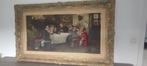 Zeer groot olie schilderij op doek gezellige tafereel, Antiek en Kunst, Ophalen