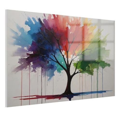 Kleurrijke boom Glasschilderij 105x70cm + Ophangsysteem, Huis en Inrichting, Woonaccessoires | Schilderijen, Tekeningen en Foto's