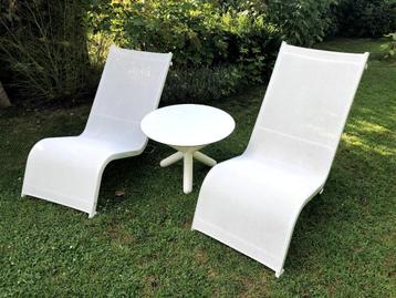 2 ligstoelen + tafeltje / Serralunga, Enlèvement, Utilisé, Aluminium, Réglable