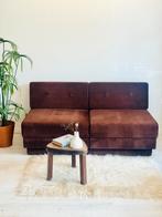 Vintage bank / slaapbank jaren 70 bruine rib, Ophalen, Eenpersoons, Bruin, 210 cm