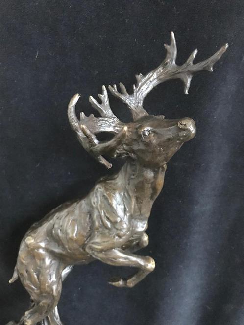 Bronzen groot (53cm) springend hert A.Barge zuiver brons, Antiquités & Art, Art | Sculptures & Bois, Enlèvement ou Envoi