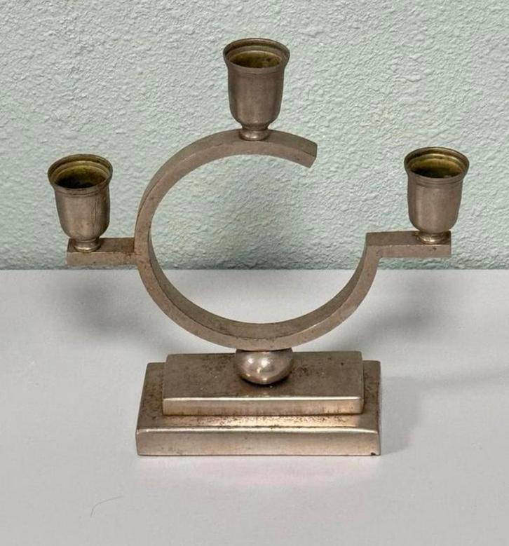 Antieke Just Andersen tin tinnen driedelige kandelaar diearm, Antiek en Kunst, Antiek | Kandelaars, Overige materialen, Ophalen of Verzenden