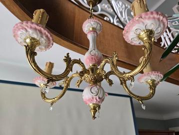 Prachtige Art Deco kroonluchter van brons en porselein ️ beschikbaar voor biedingen