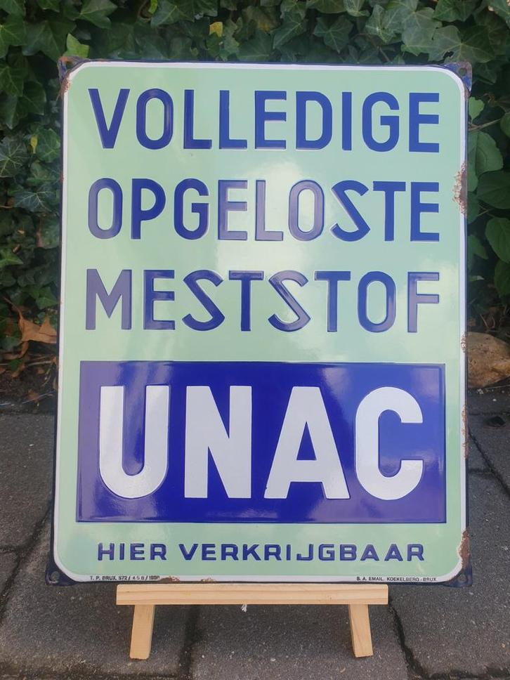 Emaille bord "UNAC" Meststof 1938, Verzamelen, Merken en Reclamevoorwerpen, Zo goed als nieuw, Reclamebord, Ophalen of Verzenden