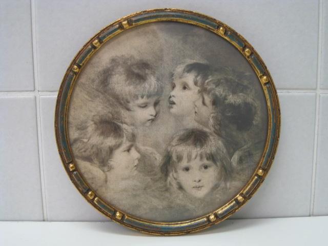 Reproductie tekening met 5 engelengezichten, Antiek en Kunst, Kunst | Tekeningen en Fotografie, Ophalen