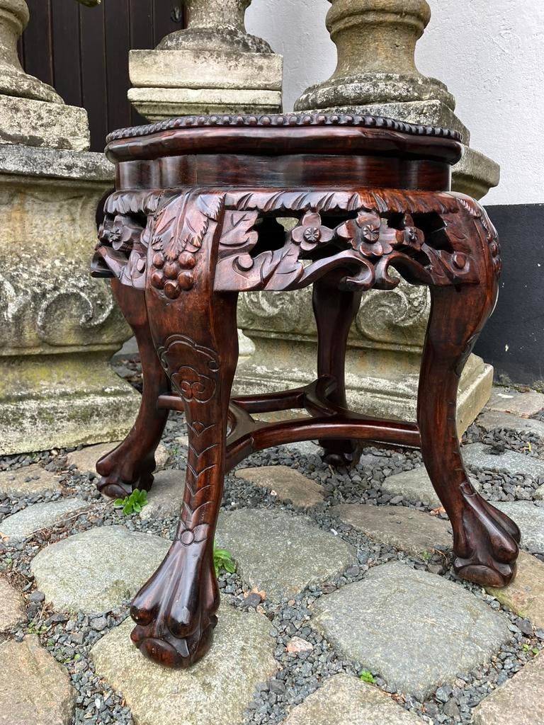 19de eeuws Chinese Hongmu plantentafel met roze marmer inleg, Huis en Inrichting, Ophalen