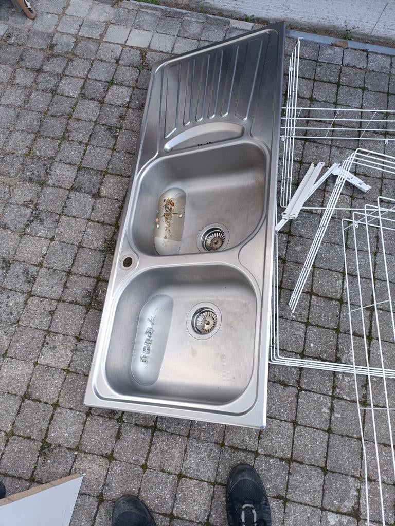 Dubbele inox pompbak gebruikt, Huis en Inrichting, Keuken | Keukenelementen, Ophalen