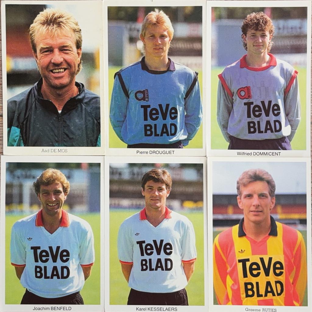 6 Spelerskaarten KV Mechelen - eind jaren 80, Verzenden, Zo goed als nieuw, Spelerskaart