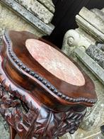 19de eeuws Chinese hongmu plantentafel met roze marmer inleg, Antiek en Kunst, Ophalen