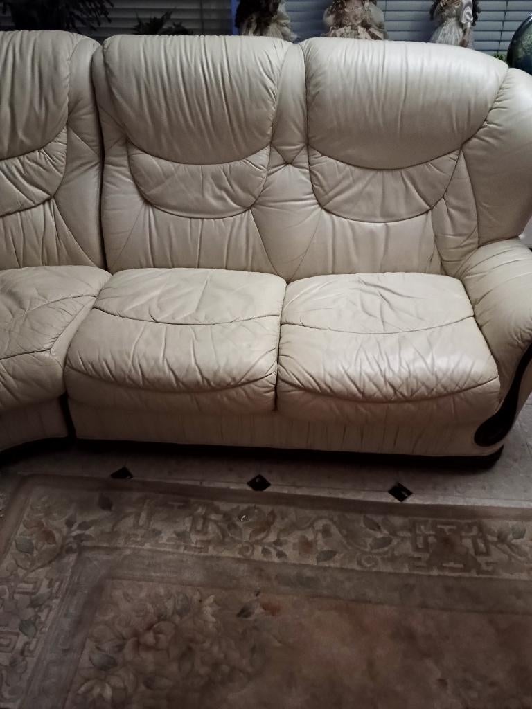 Salon bon état, Enlèvement, Utilisé, Cuir, Divan en cuir blanc