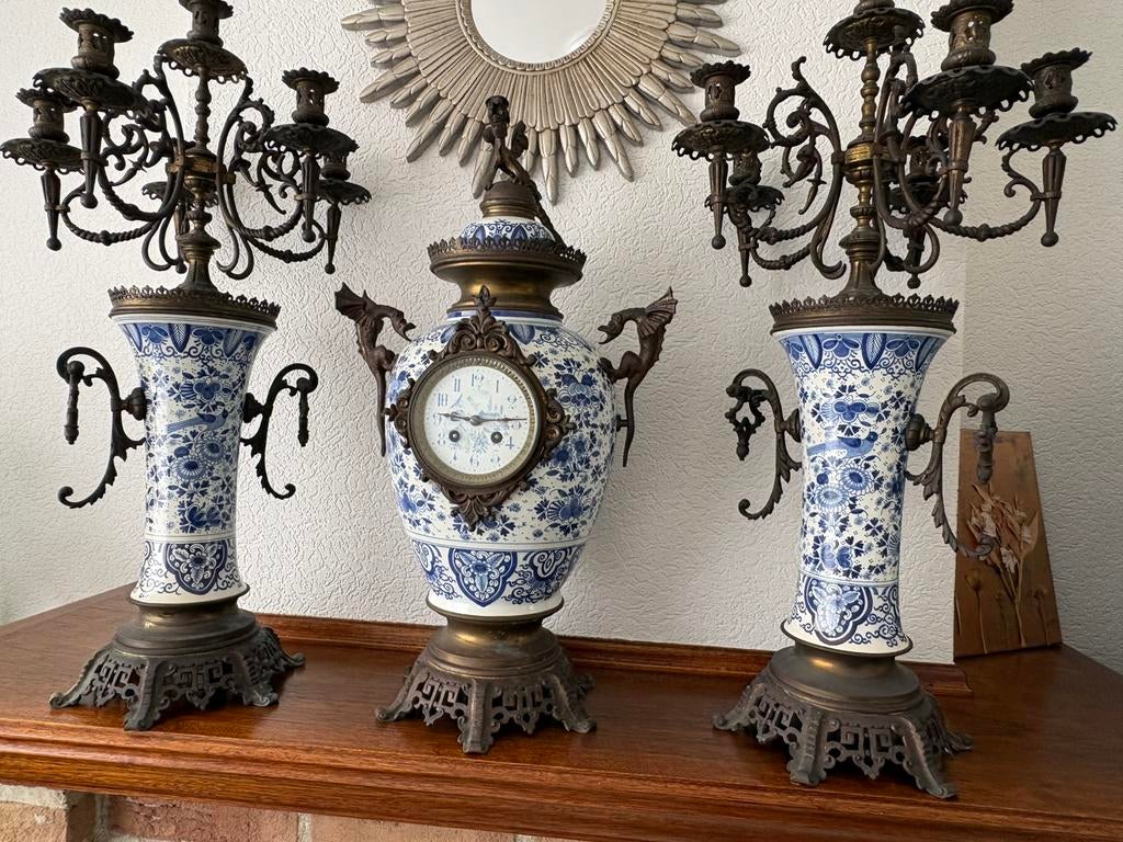 Garniture de Château 80cm - Bronze & Delft - Authentique, Enlèvement