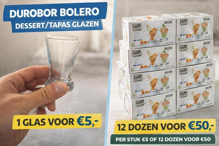 Durobor Bolero Dessert/Tapas Glazen – Nieuw in Doos, Maison & Meubles, Cuisine | Vaisselle, Neuf, Verre ou Verres, Verre, Enlèvement ou Envoi