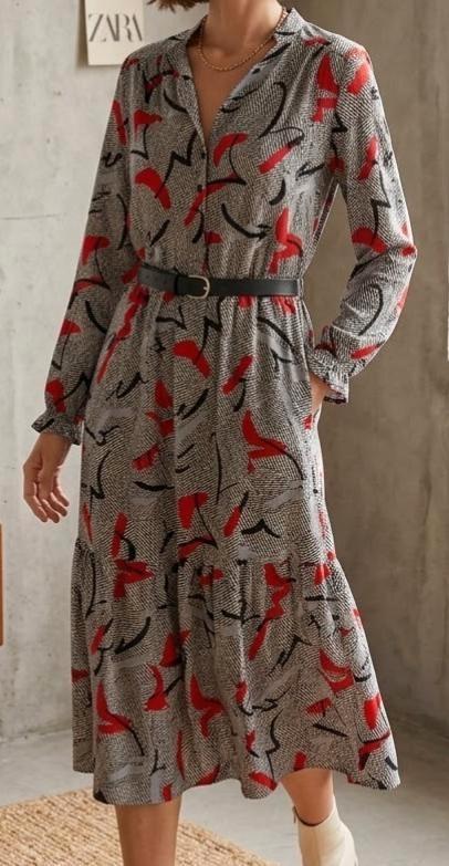 vintage jurk + bijhorende riem, Kleding | Dames, Jurken, Zo goed als nieuw, Maat 36 (S), Grijs, Onder de knie, Ophalen of Verzenden