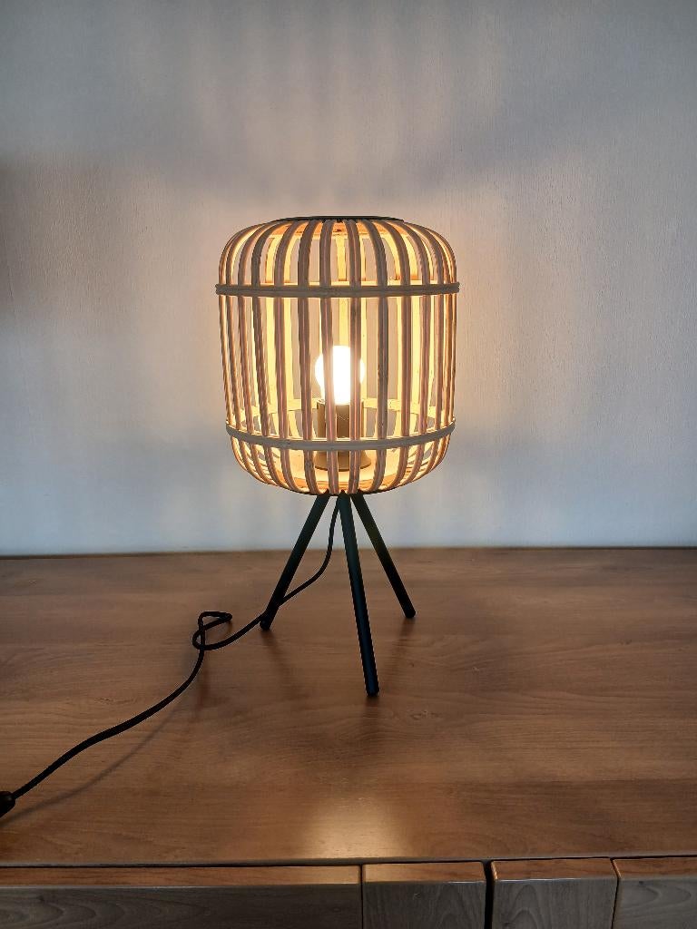 Tafellamp zwart bamboe, Bois, Moins de 50 cm, Comme neuf, Enlèvement